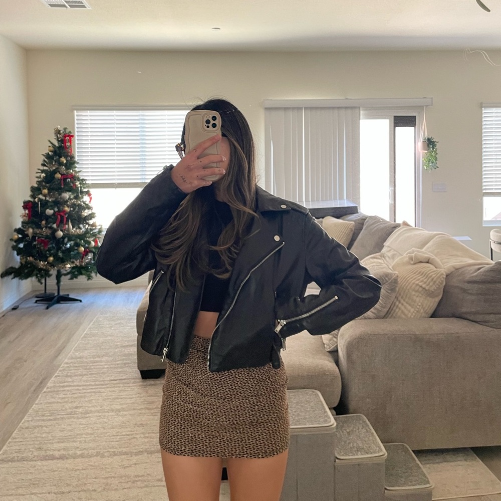 Cropped black faux leather jacket